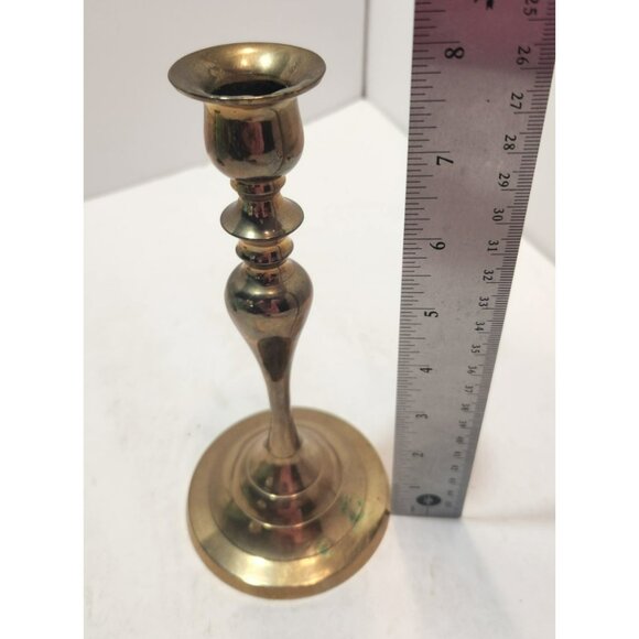 Vintage Brass Taper Round Candlestick Holders 8" Tall Set Of 2 Made in India - Picture 10 of 11